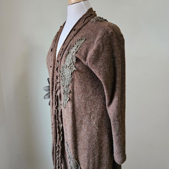 Pretty Angel Knit Cardigan Duster Brown Crochet S Small Vintage Y2K Whimsygoth - Picture 5 of 11